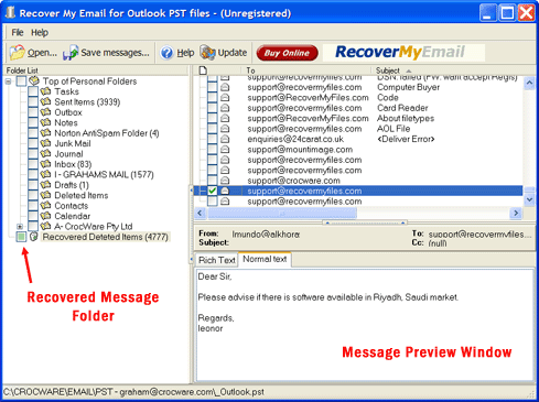 Recover My Email for Microsoft Outlook Screenshot